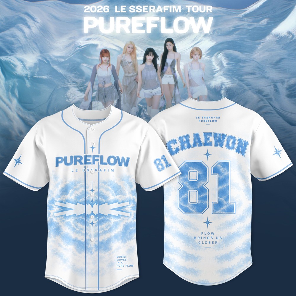 即日発送LE SSERAFIM PUREFLOWユニフォームシャツ L ウンチェ LE SSERAFIM PUREFLOW WORLD TOUR 2026 Limited Edition Baseball