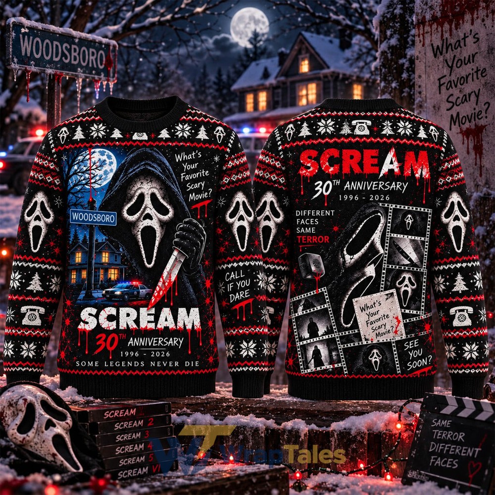 Scream Ghostface 30th Anniversary 2026 Ugly Christmas Sweater
